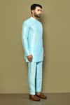 Arihant Rai Sinha_Blue Silk, Cotton Solid Full Sleeve Kurta _at_Aza_Fashions