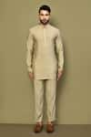 Buy_Arihant Rai Sinha_Yellow Cotton Blend Plain Mandarin Collar Solid Kurta _Online_at_Aza_Fashions