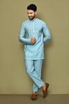 Buy_Arihant Rai Sinha_Blue Silk, Cotton Plain Full Sleeve Kurta _at_Aza_Fashions