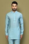 Arihant Rai Sinha_Blue Silk, Cotton Plain Full Sleeve Kurta _Online_at_Aza_Fashions