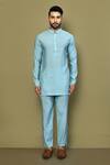 Buy_Arihant Rai Sinha_Blue Silk, Cotton Plain Full Sleeve Kurta _Online_at_Aza_Fashions