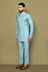 Shop_Arihant Rai Sinha_Blue Silk, Cotton Plain Full Sleeve Kurta _Online_at_Aza_Fashions
