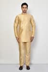 Buy_Arihant Rai Sinha_Gold Silk Plain Short Kurta _Online_at_Aza_Fashions