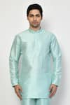 Arihant Rai Sinha_Green Silk Plain Full Sleeve Short Kurta _Online_at_Aza_Fashions