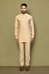 Buy_Arihant Rai Sinha_Gold Silk Plain Short Solid Kurta _Online_at_Aza_Fashions