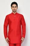 Arihant Rai Sinha_Red Silk Plain Mandarin Collar Straight Kurta _Online_at_Aza_Fashions