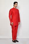 Arihant Rai Sinha_Red Silk Plain Mandarin Collar Straight Kurta _at_Aza_Fashions