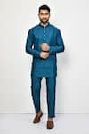 Buy_Arihant Rai Sinha_Blue Silk Plain Mandarin Collar Kurta _at_Aza_Fashions