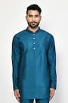 Arihant Rai Sinha_Blue Silk Plain Mandarin Collar Kurta _Online_at_Aza_Fashions