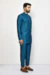 Arihant Rai Sinha_Blue Silk Plain Mandarin Collar Kurta _at_Aza_Fashions