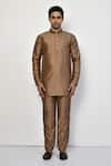 Buy_Arihant Rai Sinha_Gold Silk Plain Mandarin Collar Solid Kurta _Online_at_Aza_Fashions