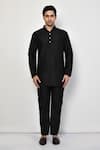 Buy_Arihant Rai Sinha_Black Silk Plain Straight Short Kurta _Online_at_Aza_Fashions