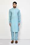 Buy_Arihant Rai Sinha_Blue Silk Plain Solid Churidar _Online_at_Aza_Fashions