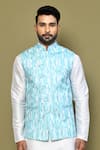 Arihant Rai Sinha_Blue Silk Printed Geometric Bundi _Online_at_Aza_Fashions