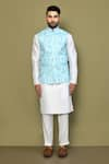 Buy_Arihant Rai Sinha_Blue Silk Printed Geometric Bundi _Online_at_Aza_Fashions