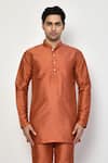 Arihant Rai Sinha_Orange Silk Plain Short Kurta _Online_at_Aza_Fashions