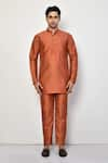 Buy_Arihant Rai Sinha_Orange Silk Plain Short Kurta _Online_at_Aza_Fashions