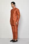 Shop_Arihant Rai Sinha_Orange Silk Plain Short Kurta _Online_at_Aza_Fashions