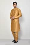 Buy_Arihant Rai Sinha_Gold Silk Plain Metallic Long Kurta _at_Aza_Fashions