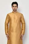 Arihant Rai Sinha_Gold Silk Plain Metallic Long Kurta _Online_at_Aza_Fashions