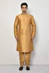 Buy_Arihant Rai Sinha_Gold Silk Plain Metallic Long Kurta _Online_at_Aza_Fashions