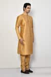 Arihant Rai Sinha_Gold Silk Plain Metallic Long Kurta _at_Aza_Fashions