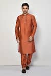 Buy_Arihant Rai Sinha_Orange Silk Plain Long Bright Kurta_at_Aza_Fashions