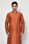 Arihant Rai Sinha_Orange Silk Plain Long Bright Kurta_Online_at_Aza_Fashions