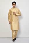 Buy_Arihant Rai Sinha_Gold Silk Plain Mandarin Collar Metallic Kurta _at_Aza_Fashions