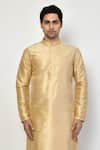 Arihant Rai Sinha_Gold Silk Plain Mandarin Collar Metallic Kurta _Online_at_Aza_Fashions