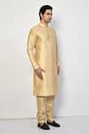 Arihant Rai Sinha_Gold Silk Plain Mandarin Collar Metallic Kurta _at_Aza_Fashions