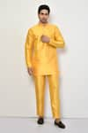 Buy_Arihant Rai Sinha_Gold Silk Plain Bright Short Kurta _at_Aza_Fashions