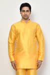 Arihant Rai Sinha_Gold Silk Plain Bright Short Kurta _Online_at_Aza_Fashions