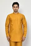 Arihant Rai Sinha_Yellow Silk Plain Short Bright Kurta _Online_at_Aza_Fashions