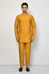 Buy_Arihant Rai Sinha_Yellow Silk Plain Short Bright Kurta _Online_at_Aza_Fashions