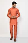 Buy_Arihant Rai Sinha_Peach Silk Plain Short Mandarin Collar Kurta _at_Aza_Fashions