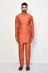 Buy_Arihant Rai Sinha_Peach Silk Plain Short Mandarin Collar Kurta _Online_at_Aza_Fashions