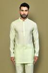 Arihant Rai Sinha_Green Silk Plain Mandarin Collar Short Pastel Kurta_Online_at_Aza_Fashions