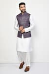 Buy_Arihant Rai Sinha_Purple Linen Self Design Geometric Abstract Pattern Nehru Jacket _at_Aza_Fashions