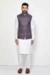 Arihant Rai Sinha_Purple Linen Self Design Geometric Abstract Pattern Nehru Jacket _Online_at_Aza_Fashions