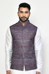 Buy_Arihant Rai Sinha_Purple Linen Self Design Geometric Abstract Pattern Nehru Jacket _Online_at_Aza_Fashions