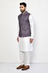 Shop_Arihant Rai Sinha_Purple Linen Self Design Geometric Abstract Pattern Nehru Jacket _Online_at_Aza_Fashions