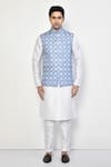 Arihant Rai Sinha Blue Silk, Cotton Geometric Mandala Nehru Jacket Online at Aza Fashions Arihant Rai Sinha_Blue Silk, Cotton Geometric Mandala Nehru Jacket _Online_at_Aza_Fashions