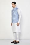 Shop Arihant Rai Sinha Blue Silk, Cotton Geometric Mandala Nehru Jacket Online at Aza Fashions Shop_Arihant Rai Sinha_Blue Silk, Cotton Geometric Mandala Nehru Jacket _Online_at_Aza_Fashions