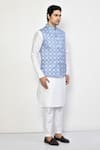 Arihant Rai Sinha Blue Silk, Cotton Geometric Mandala Nehru Jacket at Aza Fashions Arihant Rai Sinha_Blue Silk, Cotton Geometric Mandala Nehru Jacket _at_Aza_Fashions