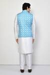 Shop_Arihant Rai Sinha_Blue Silk, Cotton Embroidery Sleeveless Geometric Mandala Nehru Jacket _at_Aza_Fashions