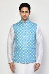 Buy_Arihant Rai Sinha_Blue Silk, Cotton Embroidery Sleeveless Geometric Mandala Nehru Jacket _Online_at_Aza_Fashions