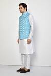 Shop_Arihant Rai Sinha_Blue Silk, Cotton Embroidery Sleeveless Geometric Mandala Nehru Jacket _Online_at_Aza_Fashions