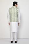 Shop Arihant Rai Sinha Green Linen, Cotton Geometric Butti Nehru Jacket at Aza Fashions Shop_Arihant Rai Sinha_Green Linen, Cotton Geometric Butti Nehru Jacket _at_Aza_Fashions