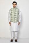Arihant Rai Sinha Green Linen, Cotton Geometric Butti Nehru Jacket Online at Aza Fashions Arihant Rai Sinha_Green Linen, Cotton Geometric Butti Nehru Jacket _Online_at_Aza_Fashions